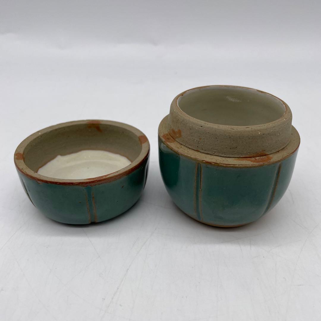 鳥取民藝　牛ノ戸焼　緑釉茶入蓋物