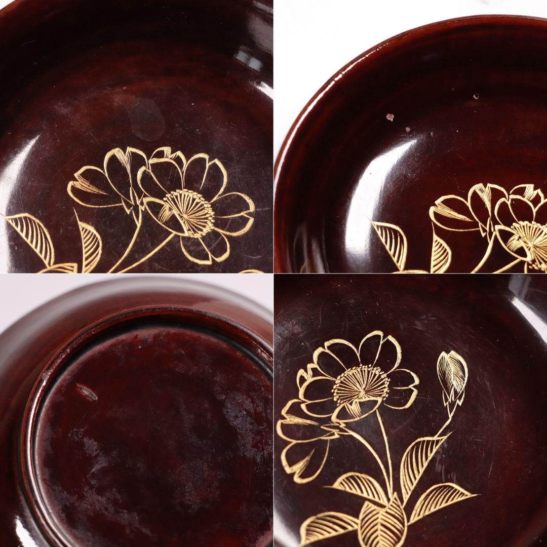 CH27 輪島塗 沈金花文 溜塗 銘々木皿 25客 小皿 豆皿 木箱 木製漆器