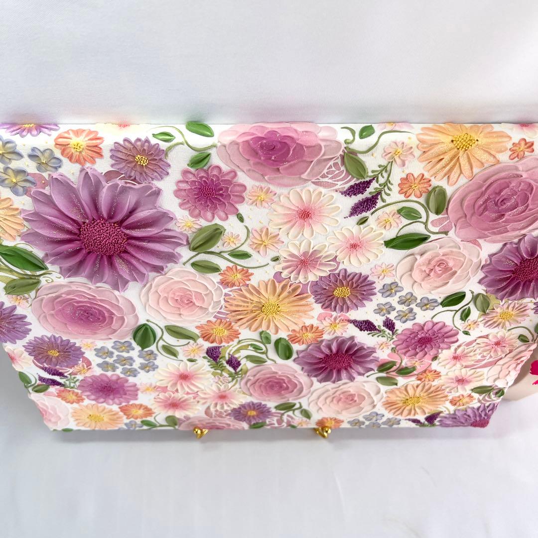 テクスチャーアート　絵画　インテリアアート　花　立体　絵　花の絵　フラワーアート