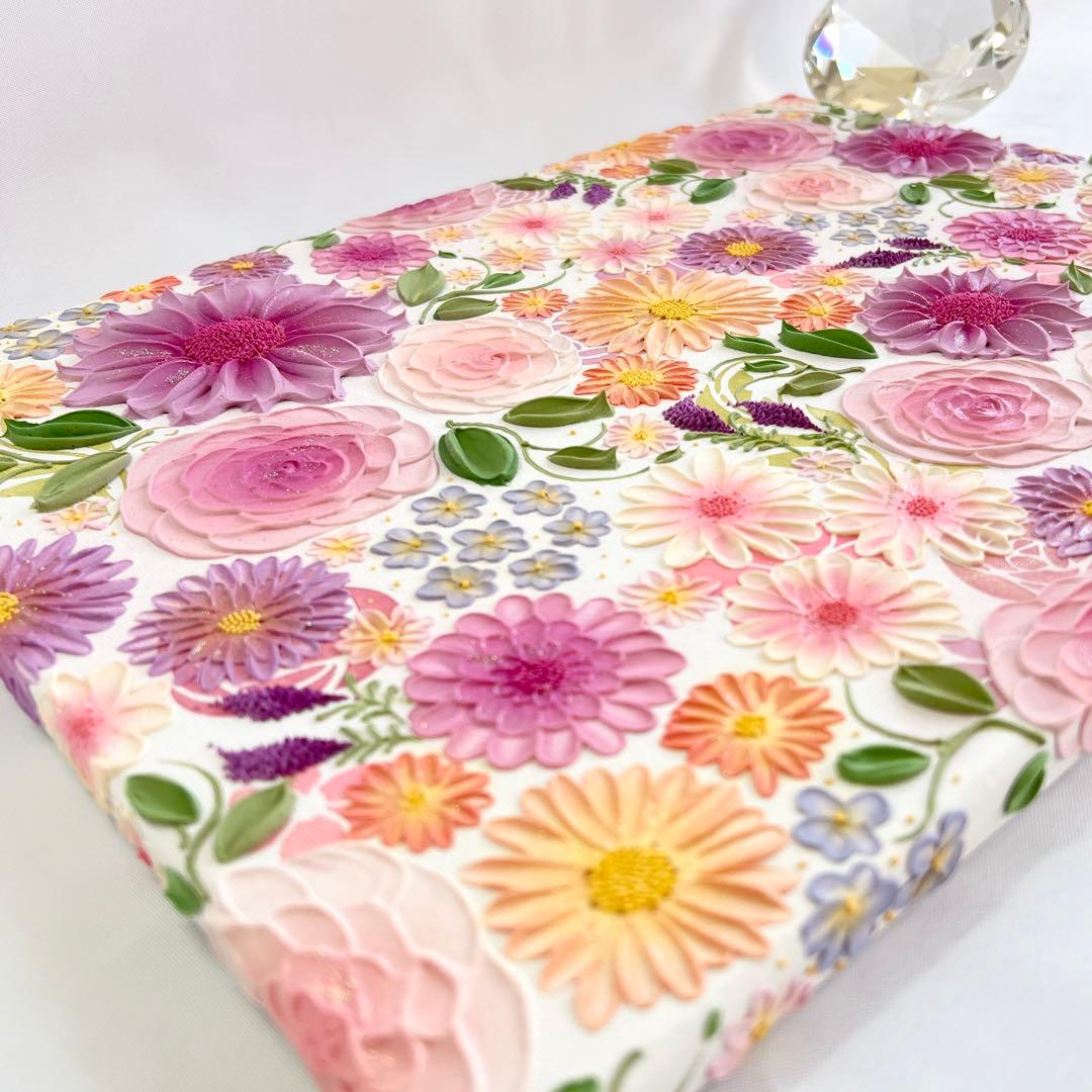 テクスチャーアート　絵画　インテリアアート　花　立体　絵　花の絵　フラワーアート