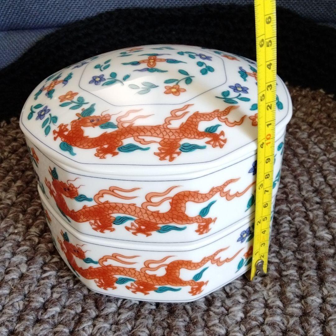 最終値下げ　中国骨董　旧蔵唐物陶磁器赤絵細工龍雲紋八角型二段重箱在銘希少珍貴新品