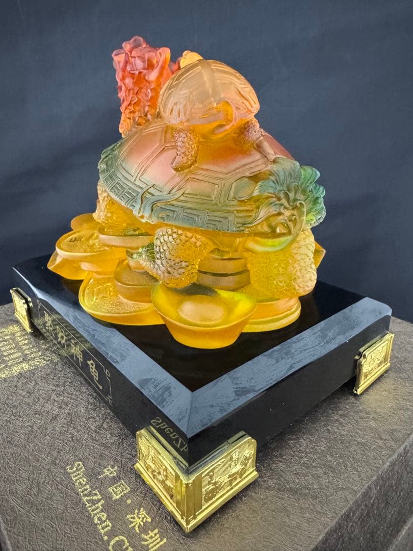 龍亀　琉璃　ガラス　工芸　置物 風水 開運 金運 骨董 インテリア　アンティーク