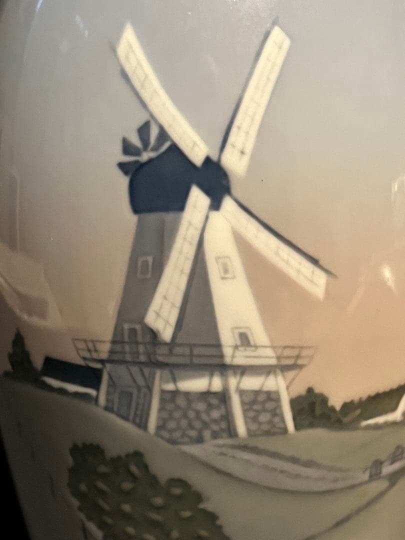 貴重！ロイヤルコペンと合併前のB&G社1970-1983年の花瓶 風車風景秀逸