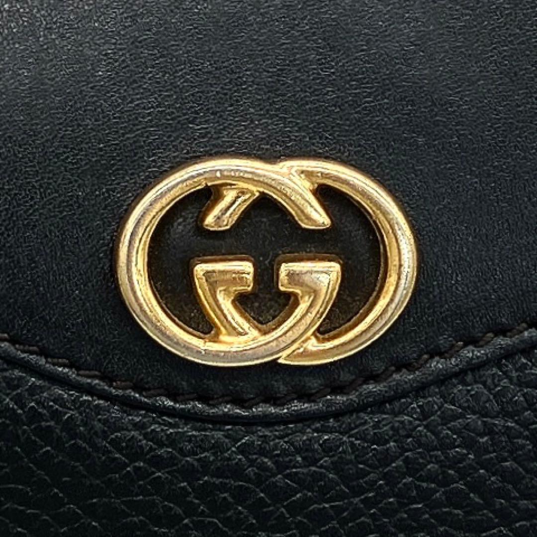 【GUCCI】ショルダーバッグ　インターロッキング　レザー　ブラック