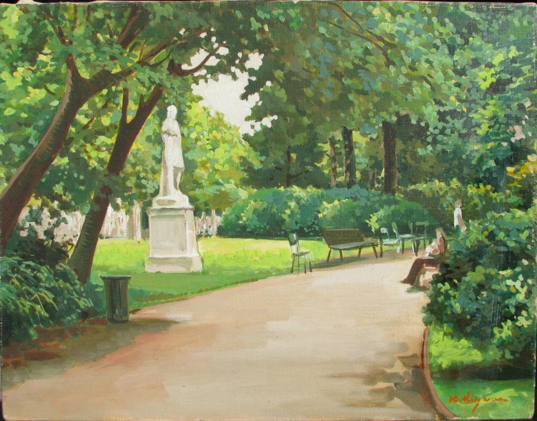 東京芸大小磯教室主要作家,檜山健三「公園の一隅」6号油彩,茨城県石岡出身