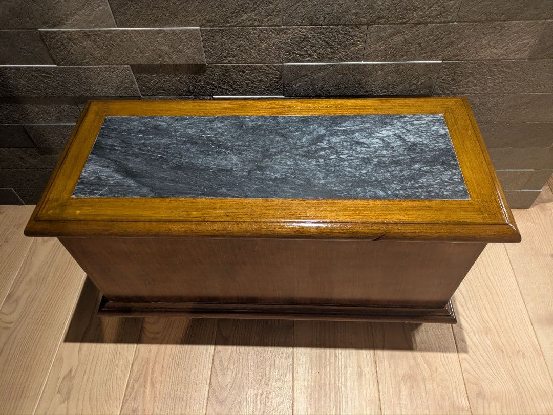 アンティーク ローチェスト 天然木 大理石トップ 3段チェスト サイドテーブル