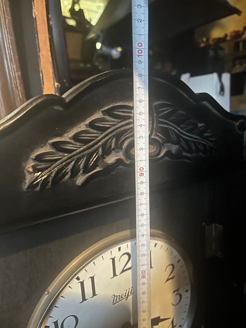 明治振り子時計、約100センチ柱時計 ゼンマイ振り子時計、30日巻き、明治時計