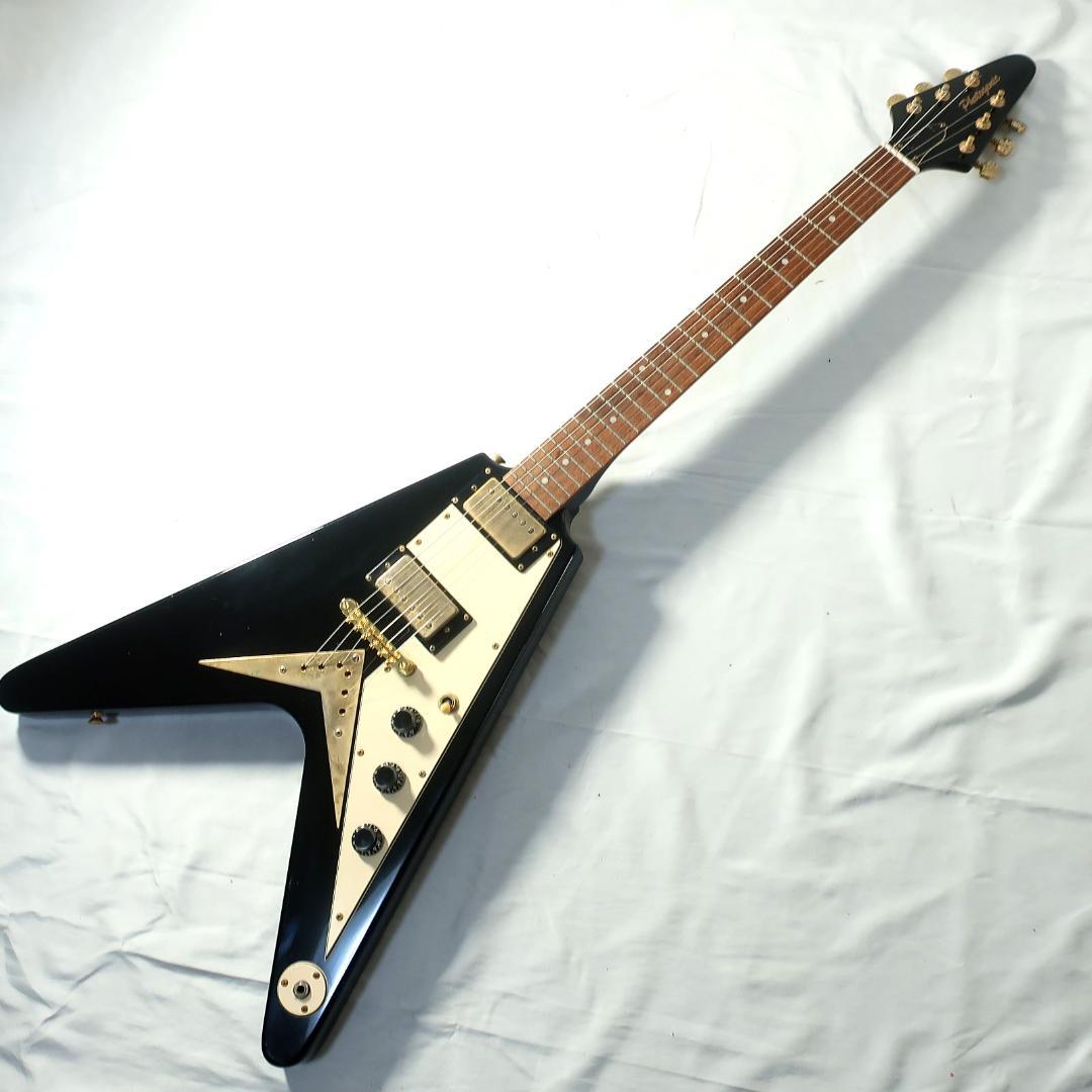 Photogenic フライングV エレキギター ブラックボディ ゴールドパーツ