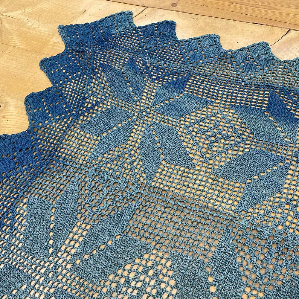 希少 特大 アンティーク ヴィンテージ 藍染め レース クロス カバー フランス