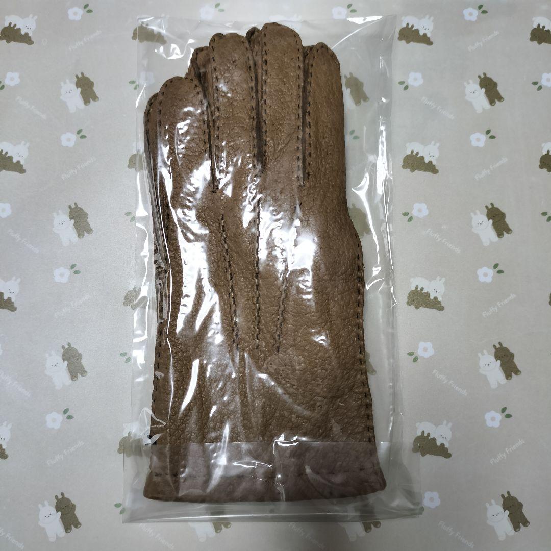 未使用　ペッカリー革手袋　カシミヤライニング　タン