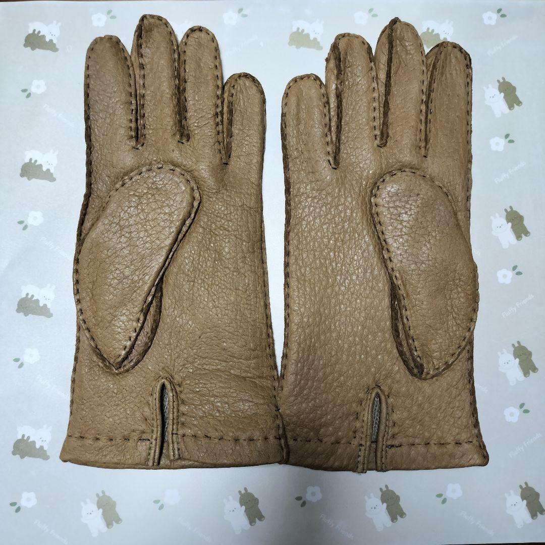 未使用　ペッカリー革手袋　カシミヤライニング　タン