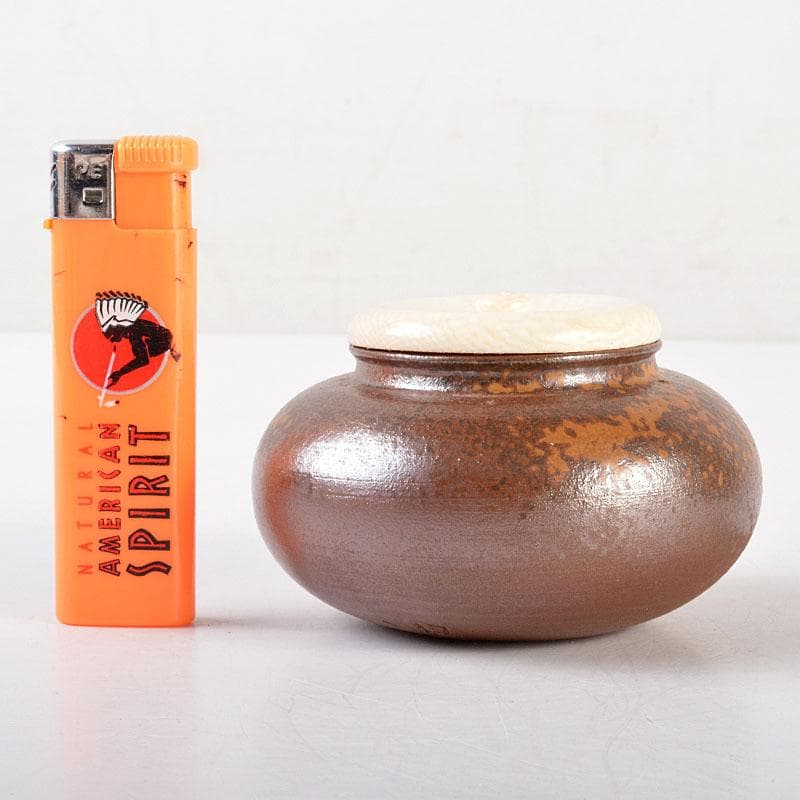 茶道具　備前焼　木村陶峰造　胡麻焼　大海茶入　仕覆付　共箱　V　6841