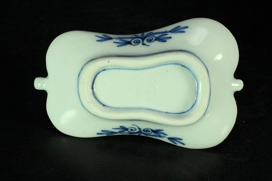 三浦竹泉作 青花山水 団扇形 皿 揃い 大小五客(K-XA885)