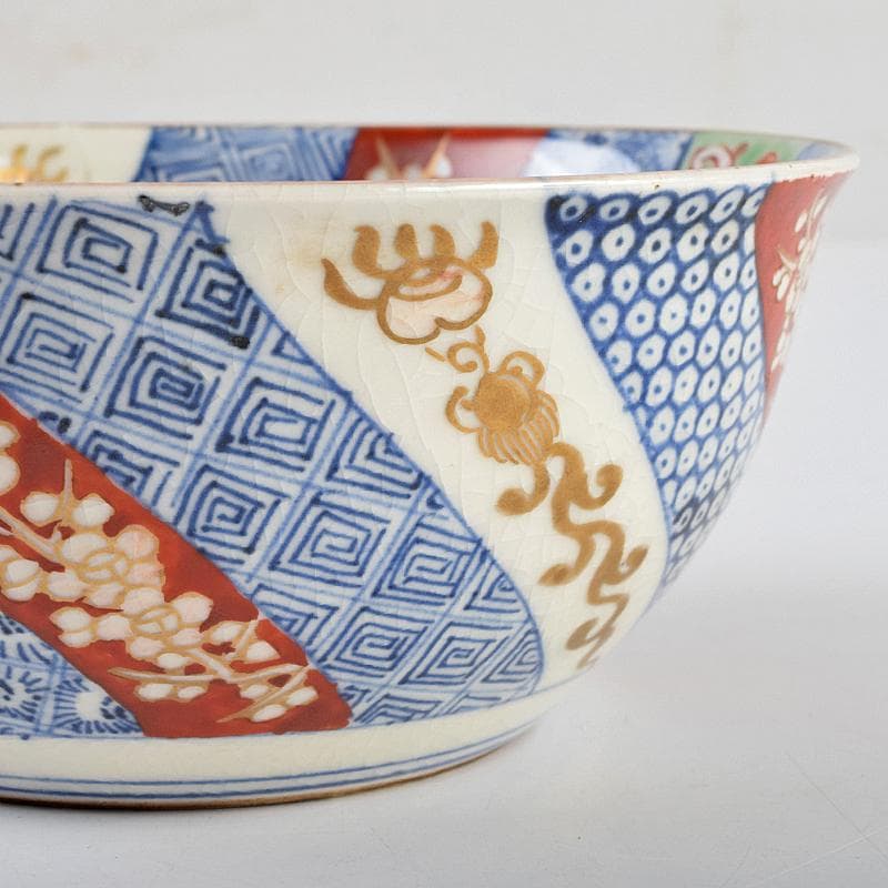 伊万里焼　五良太甫呉祥瑞造　色絵棯文　菓子鉢　五客　合わせ箱　M　R9495