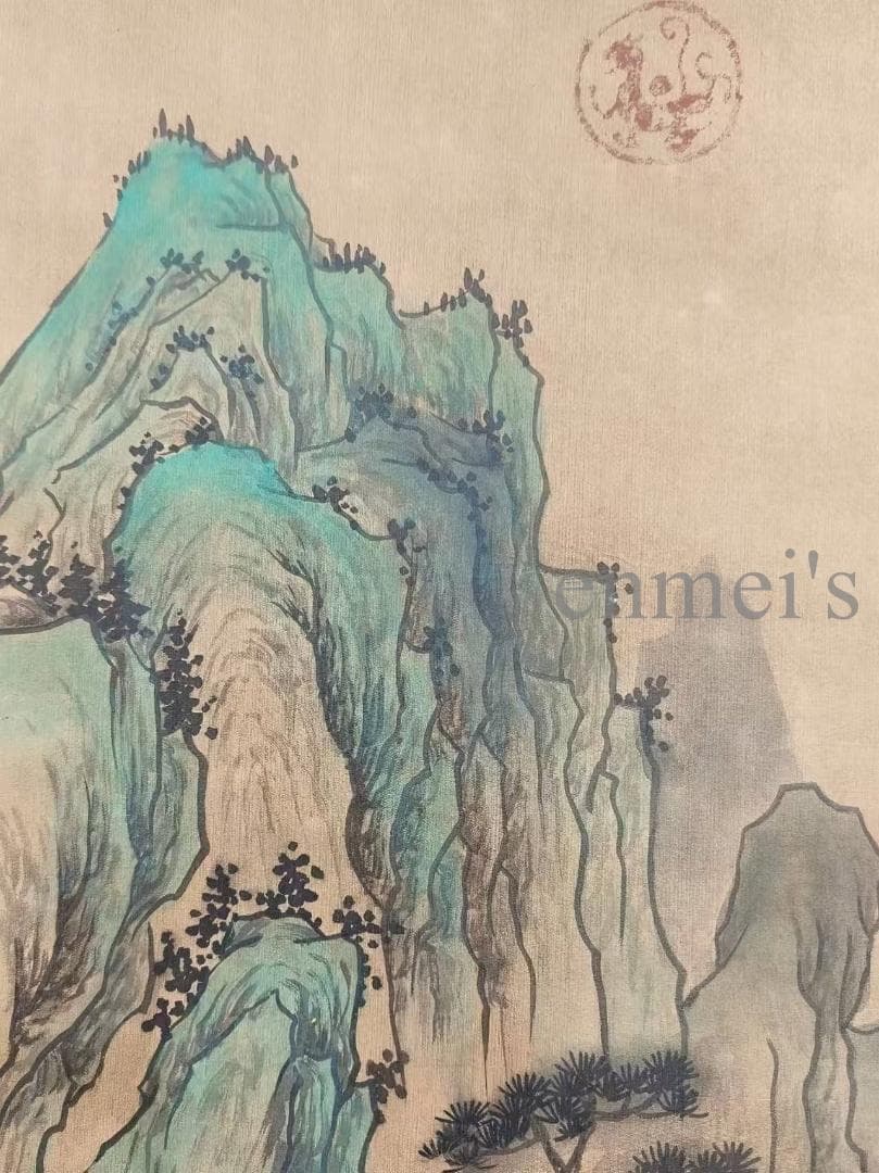 中国古美術 近代 絹本手描き 呉湖帆作款 山水画 掛軸 三尺 牙軸 肉筆 古玩