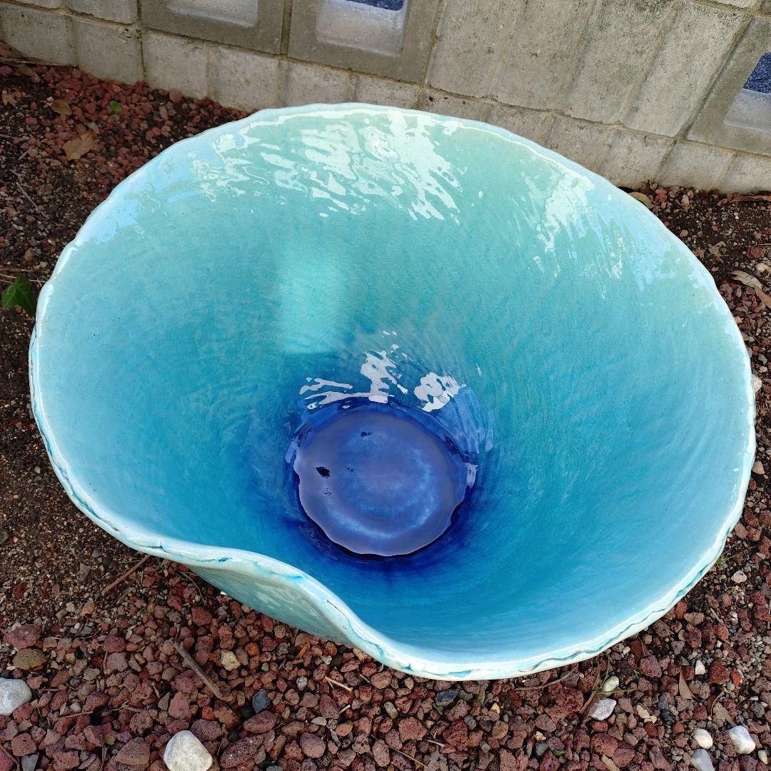 信楽焼　手作りめだか鉢　水連鉢　ビオトープ　直径50〜52㌢