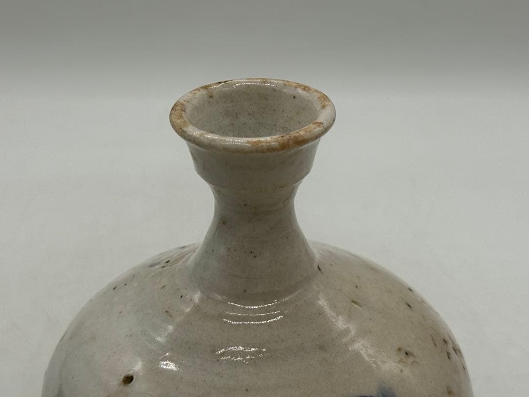 李朝　白磁に呉須紋　徳利形瓶① 高さ約11.8cm アンティーク送料込み0107
