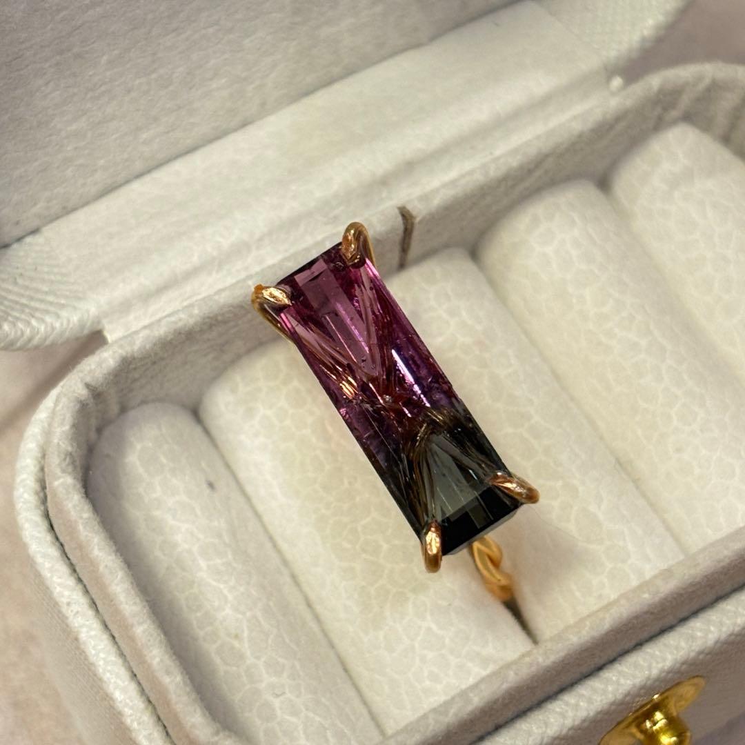 美品　希少　バイカラートルマリン　リング　ハンドメイド　k14gf 15号