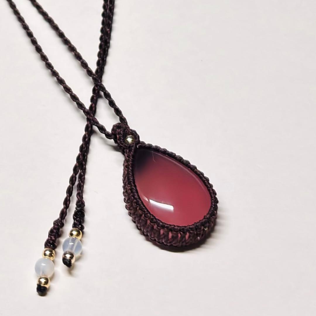 #2257 ⑥♡瑪瑙&オパライト天然石♡マクラメネックレス　ペンダント