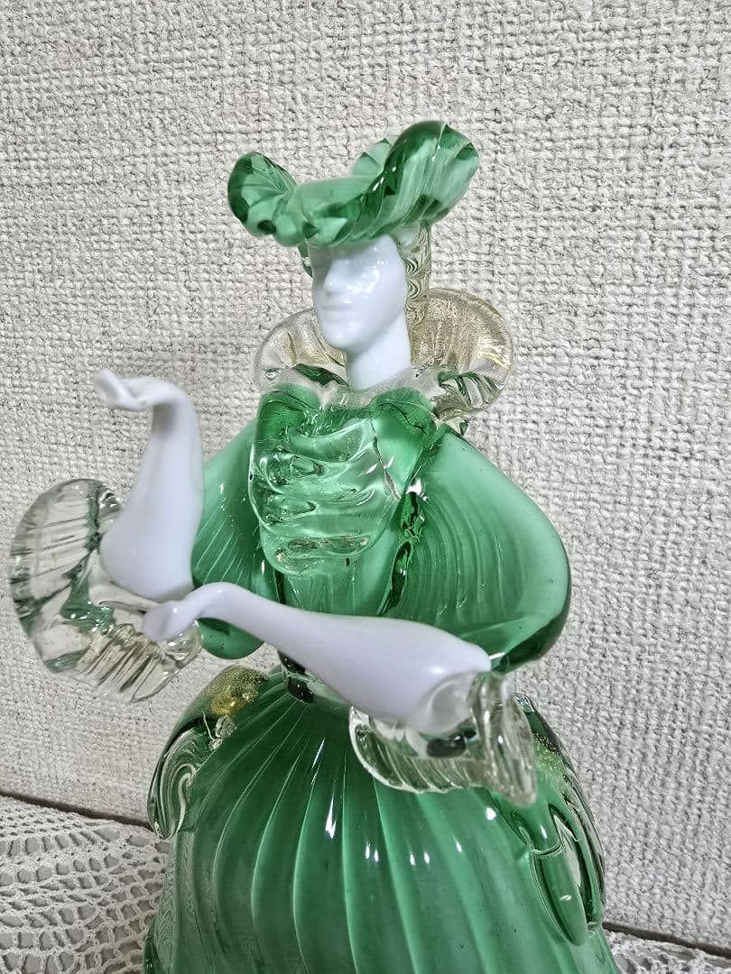 ベネチアングラス 人形 Murano グリーン