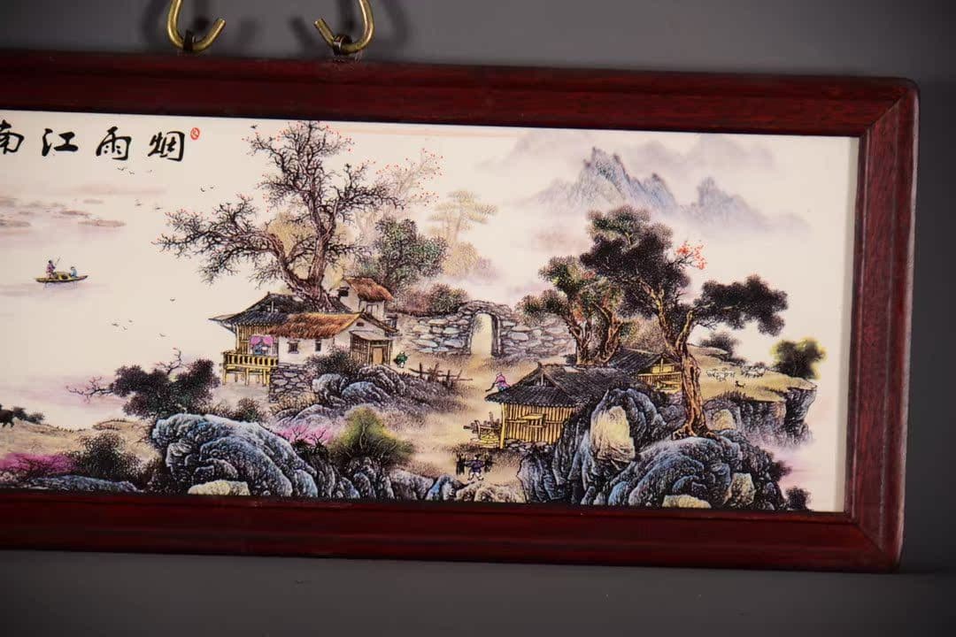 景徳鎮 陶板画 煙雨江南 客間 玄関 茶室書斎 装飾品 現代工芸品 美術品 置物