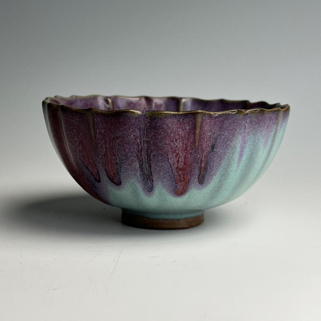 鈞窯天藍釉紫斑陵花盞 盃 中国古玩 中国美術 唐物 A899a