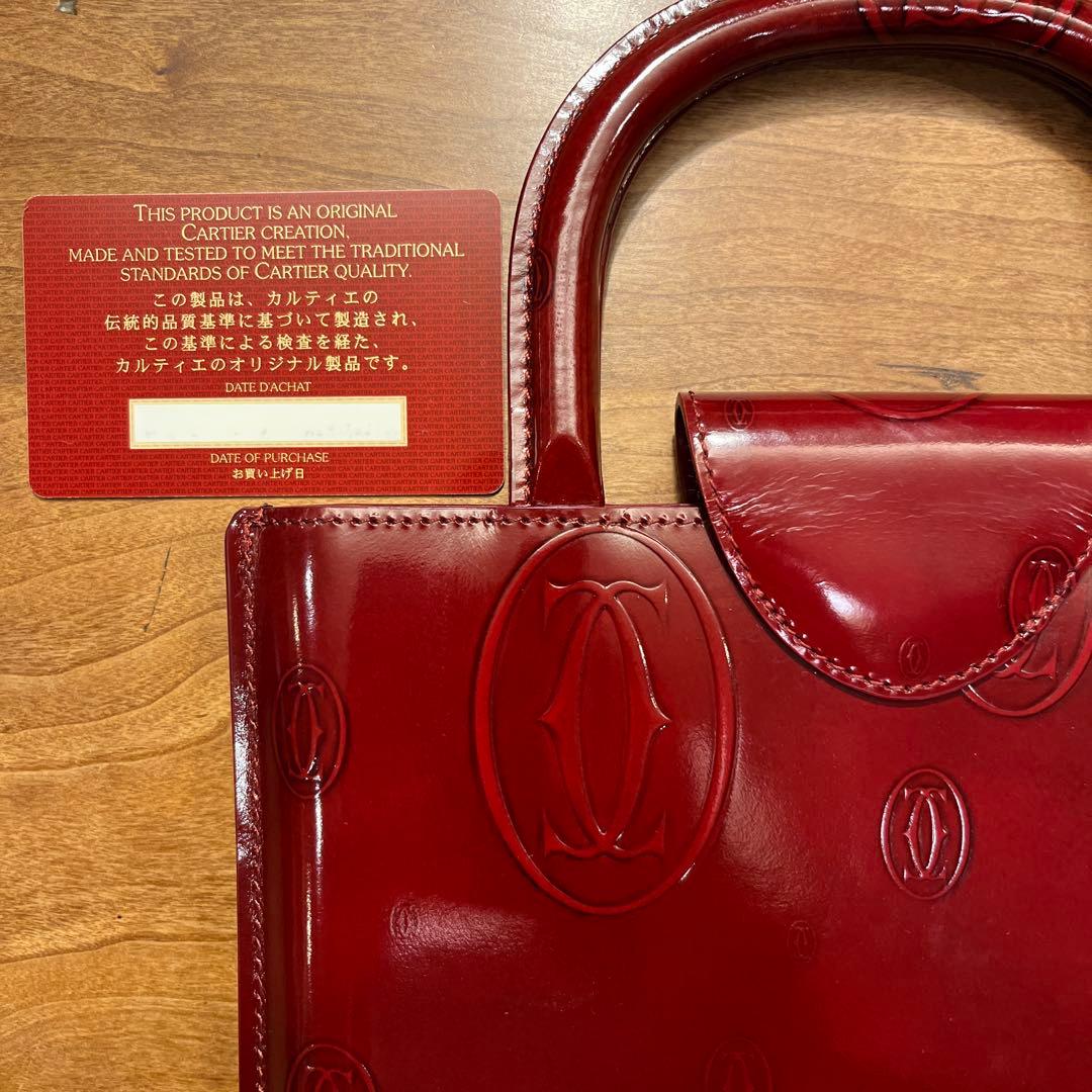 Cartier ハッピーバースデー　ボルドー エナメルレザー ハンドバック