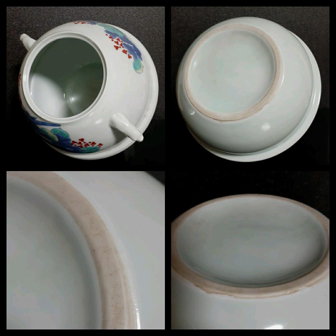 【本物保証】江戸時代中期　盛期色鍋島　鶺鴒(せきれい)図　鬼面　茶釜花入　官窯