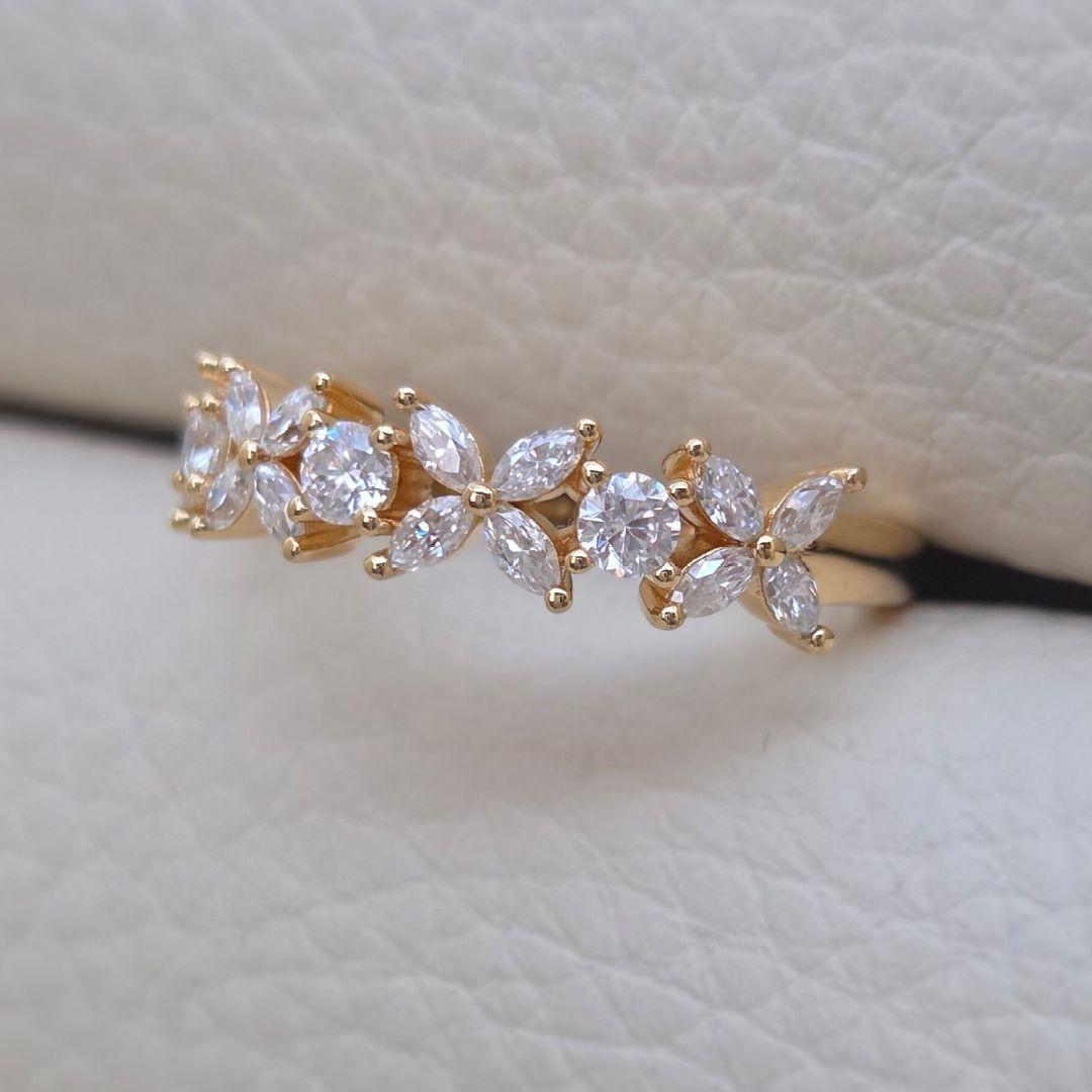 モアサナイト フラワーハーフエタニティリング｜GTC鑑別書付き《約14号》