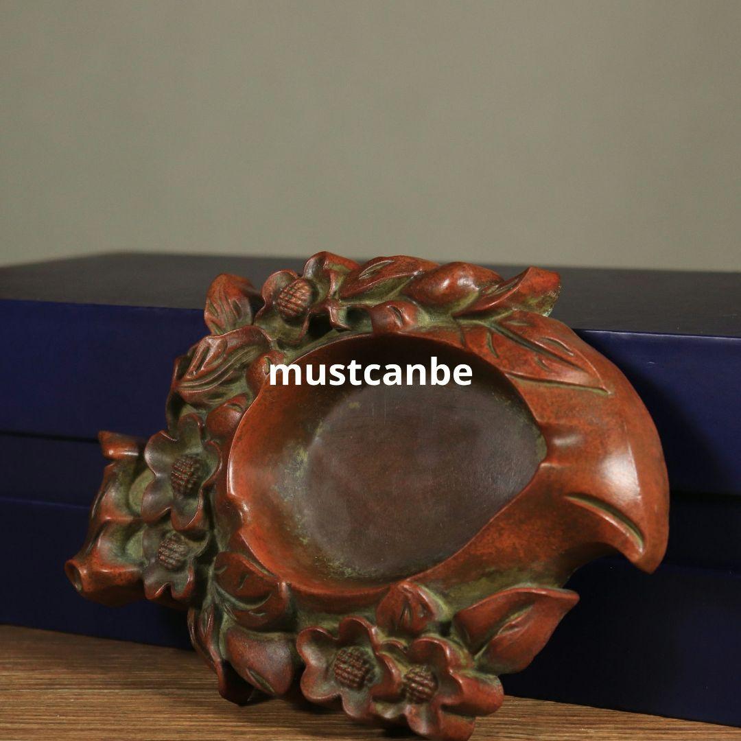 銅製 仙桃灰皿 硯 書道具 文房具 応接間 玄関 事務室 装飾品 工芸品 置物