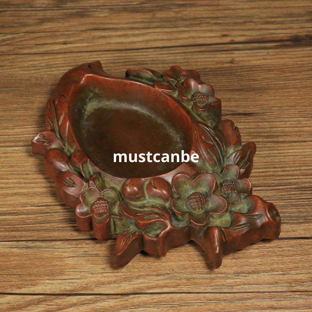 銅製 仙桃灰皿 硯 書道具 文房具 応接間 玄関 事務室 装飾品 工芸品 置物