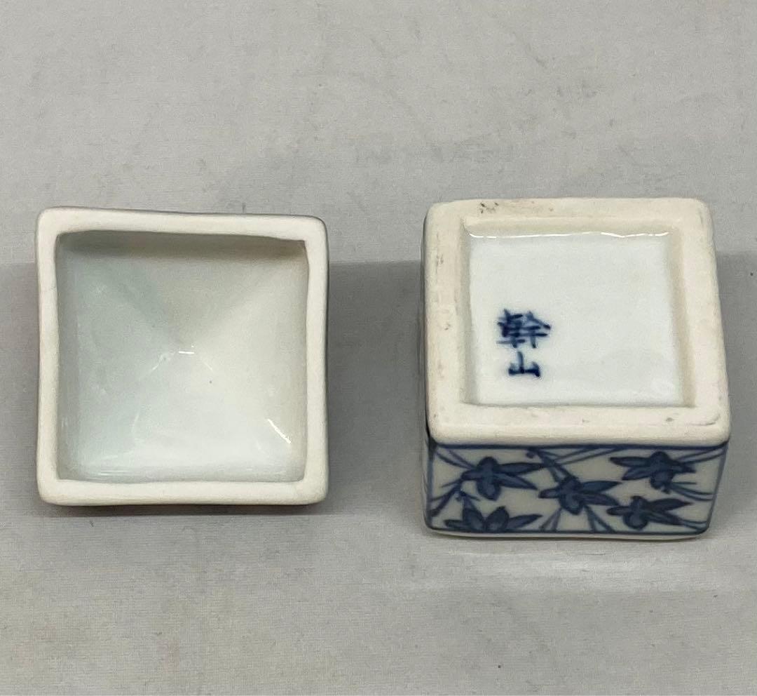 B7s  五世幹山傳七作　「染付辻堂香合」共布共箱　京焼　茶道具香道具