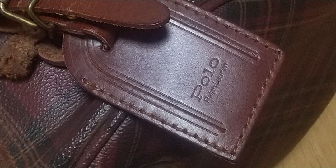 ポロラルフローレン ミニボストンバッグ チェック柄 ブラウン