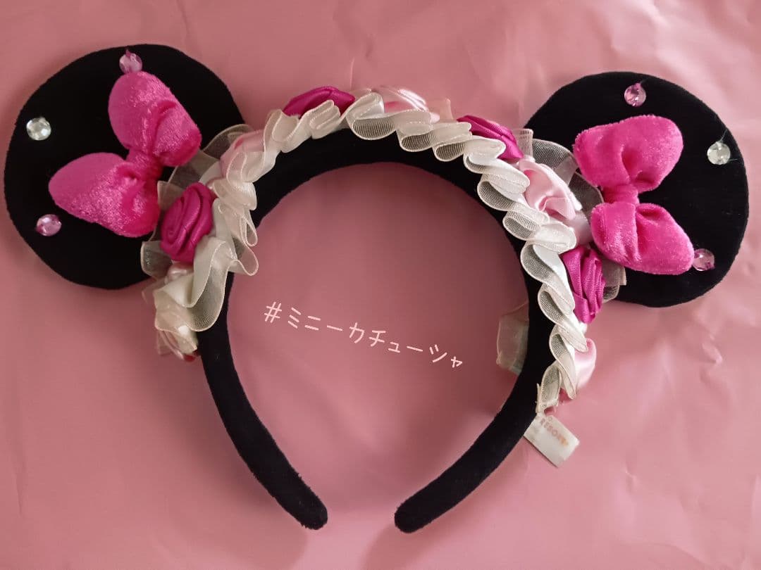 ディズニー ミニー カチューシャ 薔薇 レース ピンク フリル リボン