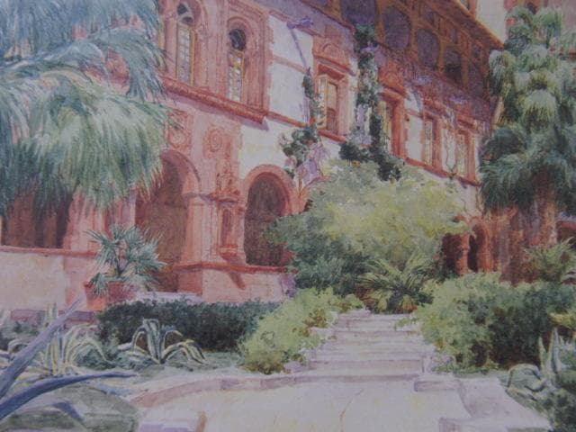 吉田ふじを、【ポンシデレオン・ホテルの中庭】、希少な額装用画集より