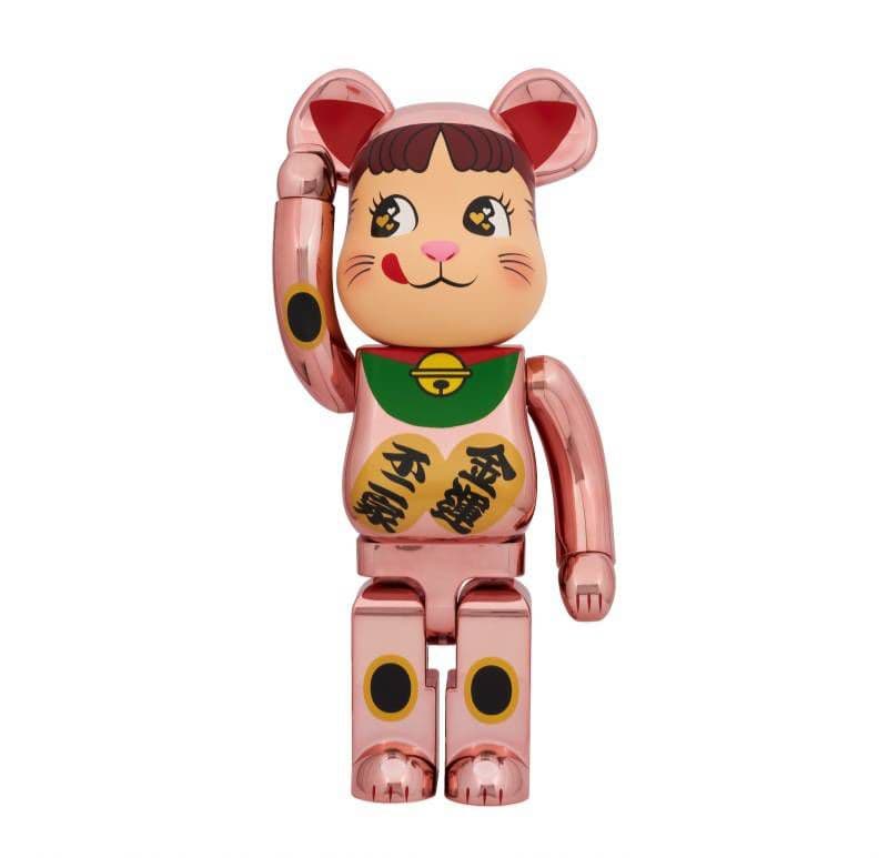 BE@RBRICK 招き猫 ペコちゃん 金運 ダブル小判 桃金メッキ 1000％
