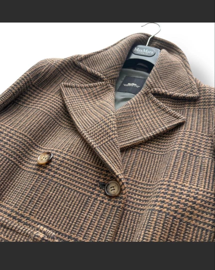 MaxMara グレンチェック柄ダブルブレストコート ウール 40サイズ