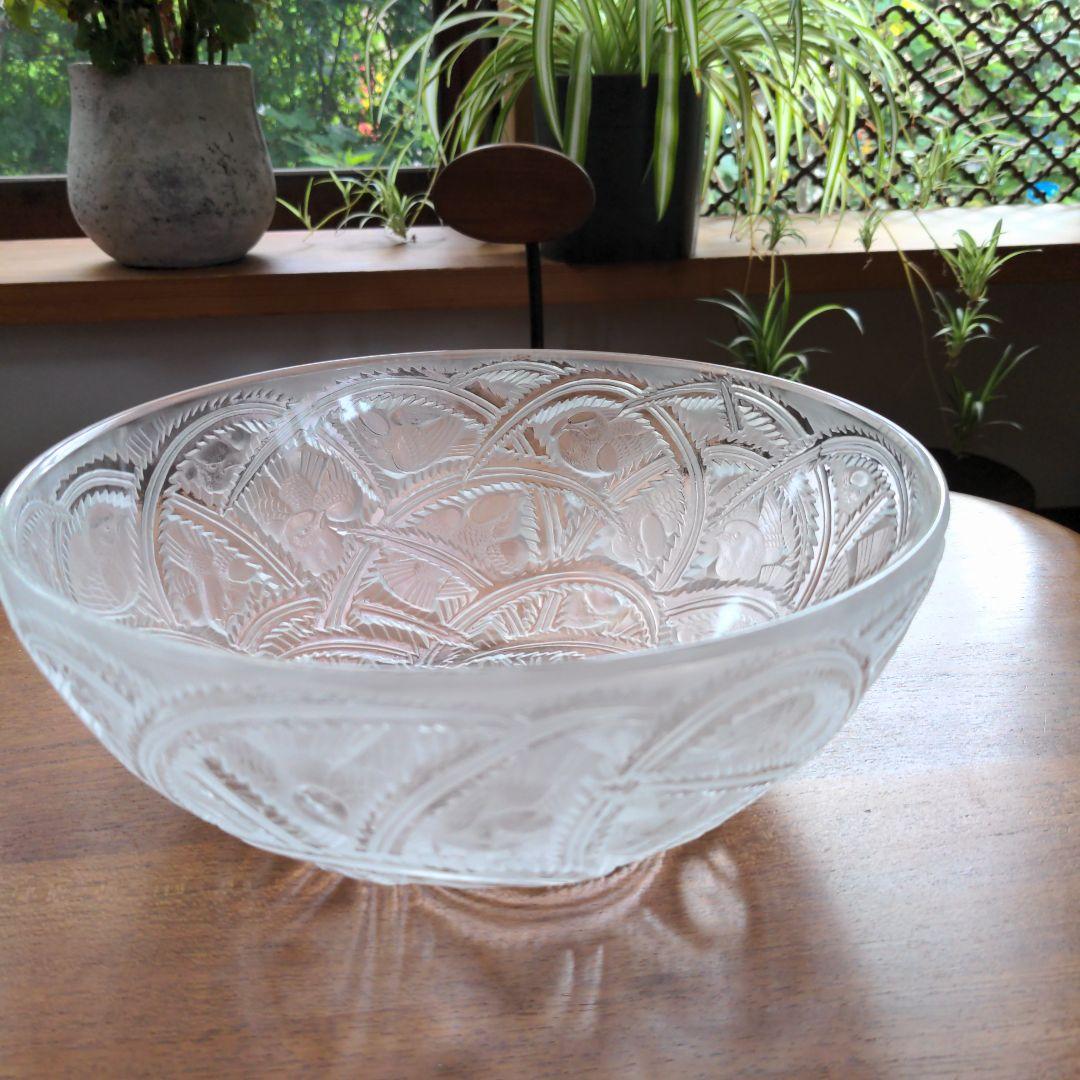 ラリック　クリスタルガラス　陽刻小鳥図ボウル