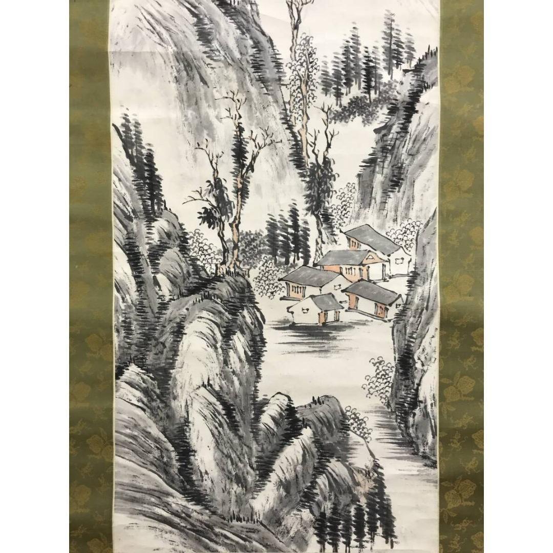 真作/田能村直入/小虎/淡彩山水図/掛軸☆宝船☆AK-683