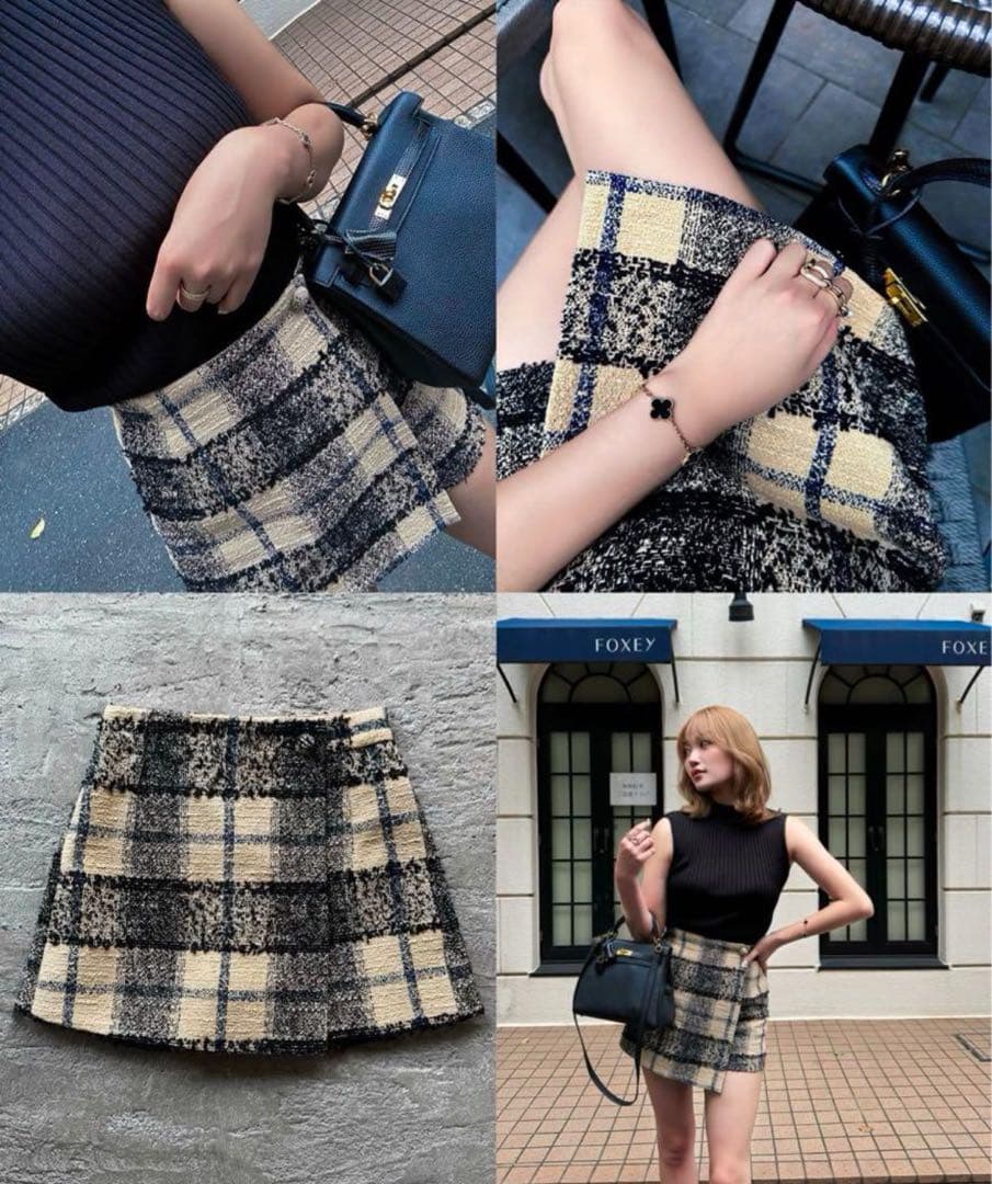 【大人気完売】sheller シェリエツイードチェックラップキュロット