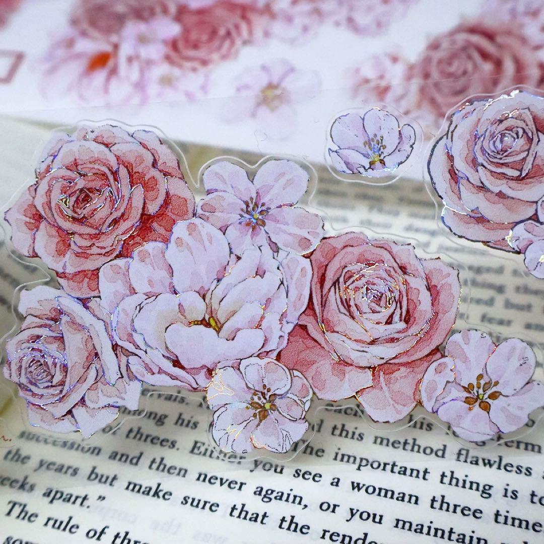 贝壳银 甜玫瑰 ダイカット加工 5.6cm×5m 海外マスキングテープ