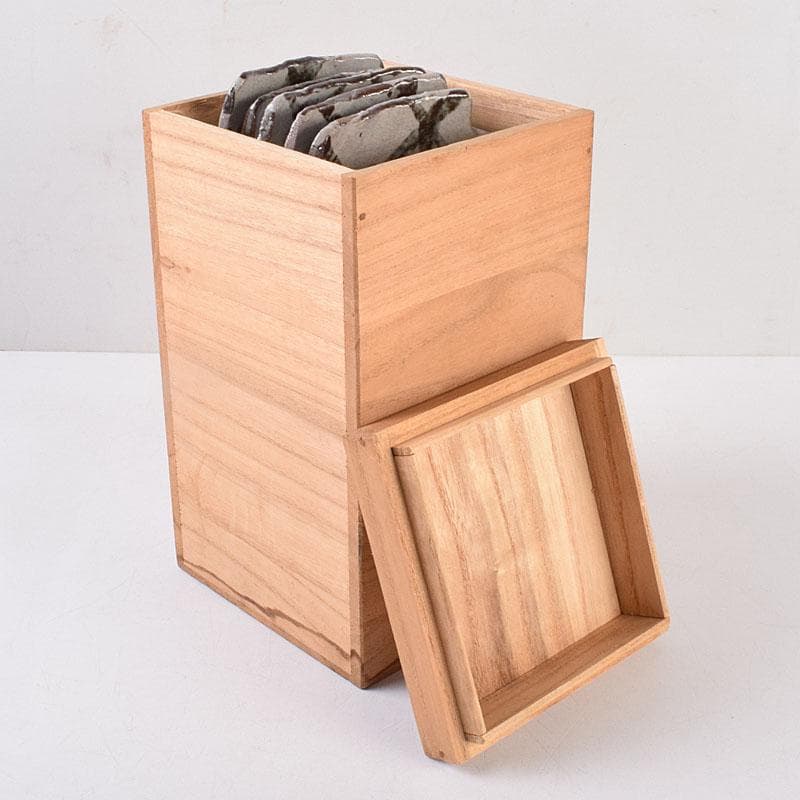 和食器　三郷焼　峯岸良尚作　鉄絵網目文　長角皿　五客　共箱　C R9021