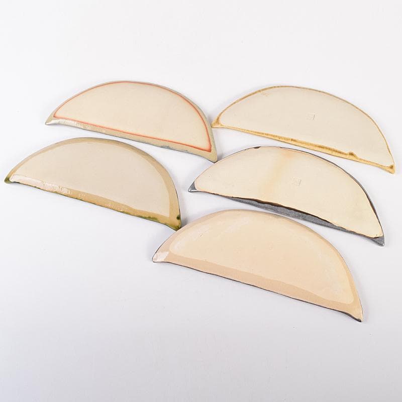 和食器　瀬戸焼　赤津焼　愛陶造　絵変わり　半月皿揃　五客　共箱　V　R7708