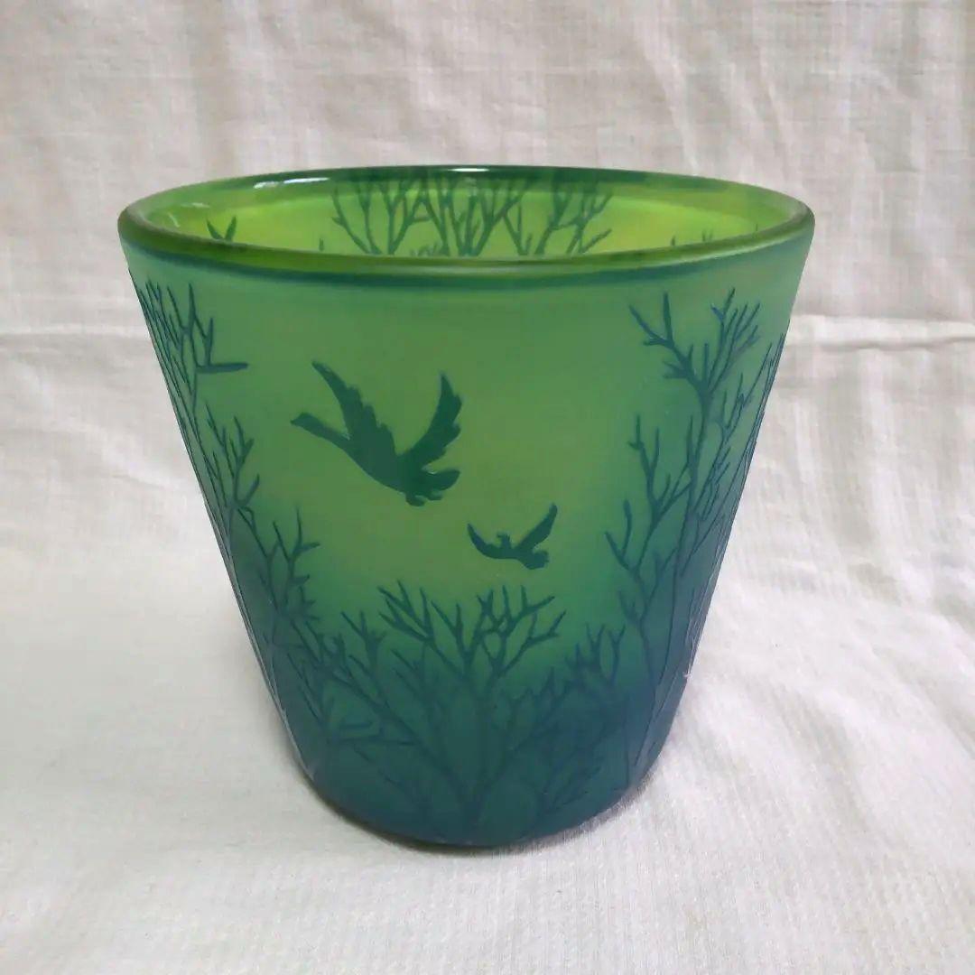 工芸硝子作家　中野良広氏　サンドブラスト花器　共箱　作品集付