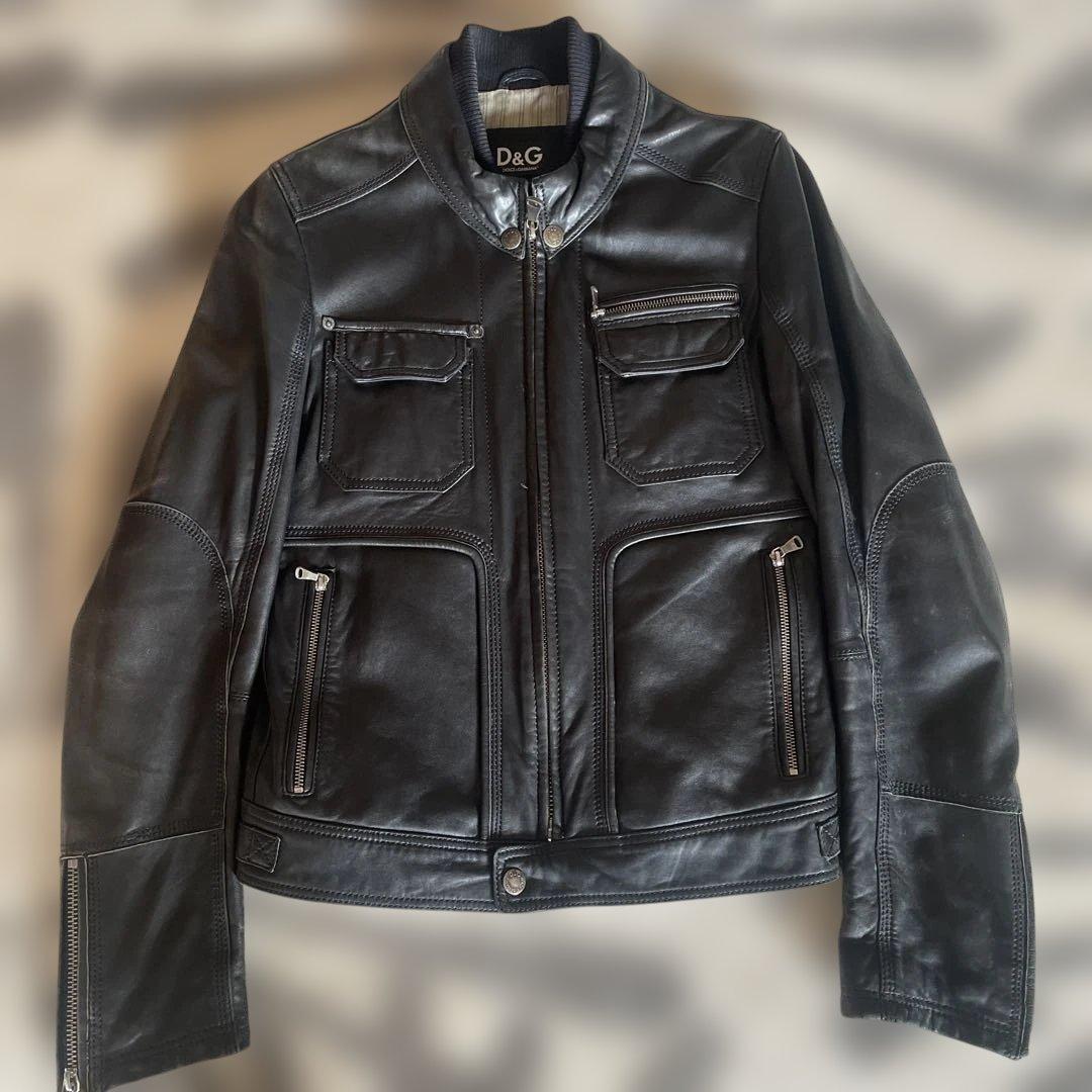 D&G ブラック レザー シングルライダースジャケット サイズ46