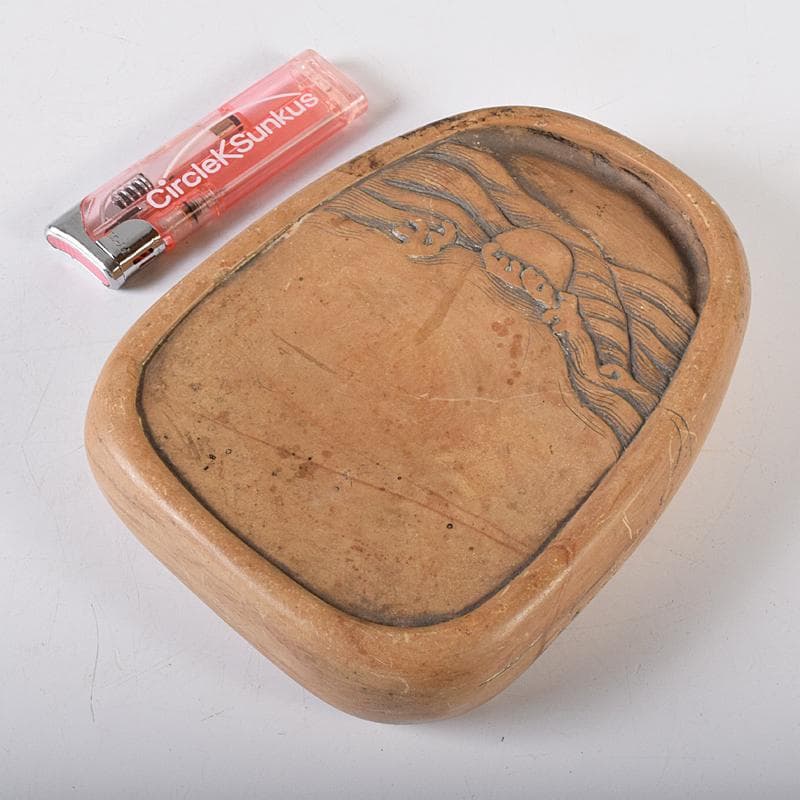 中国　書道具　日の出波刻　黄澄泥硯　C　R8324