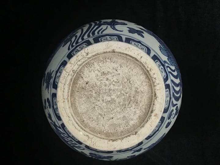 シノワズリ　ビンテージ　染付　鱼藻紋飾り大壷　花瓶　甕