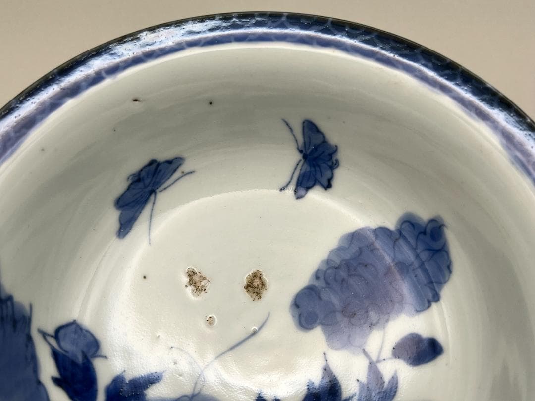 【海】古染付　清時代　花蝶文鉢　景徳鎮製　骨董品 時代品 美術品