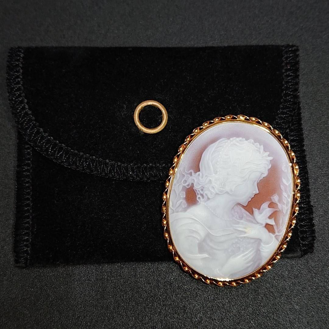 【処分価格☆】カメオ 手彫り K18枠 ブローチ ペンダントトップ 美品