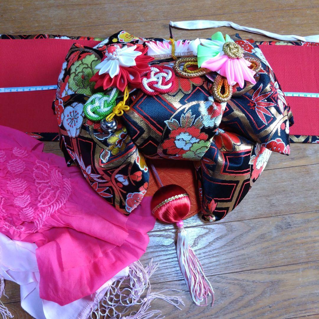 美しい緑七歳★着物帯バッグ草履小物セット★